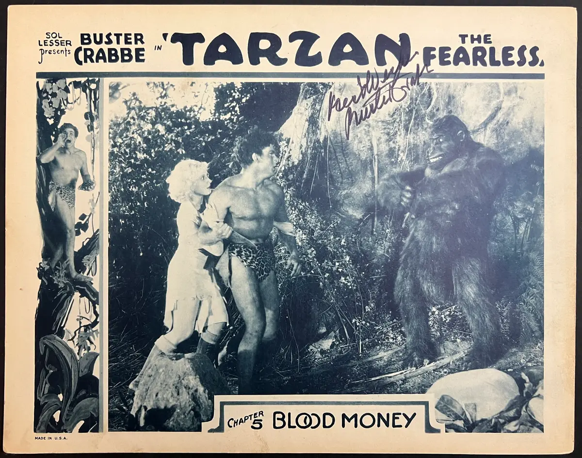 Tarzan the Fearless Buster Crabbe AUTOGRAPHED Lobby Card Chapter 5 Blood Money