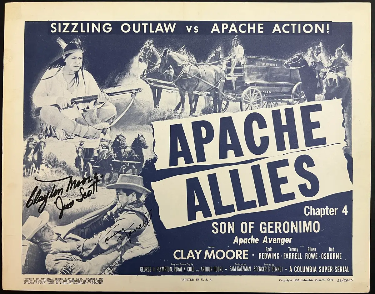 Son of Geronimo Lobby Card AUTOGRAPHED Clayton Moore & Tommy Farrell