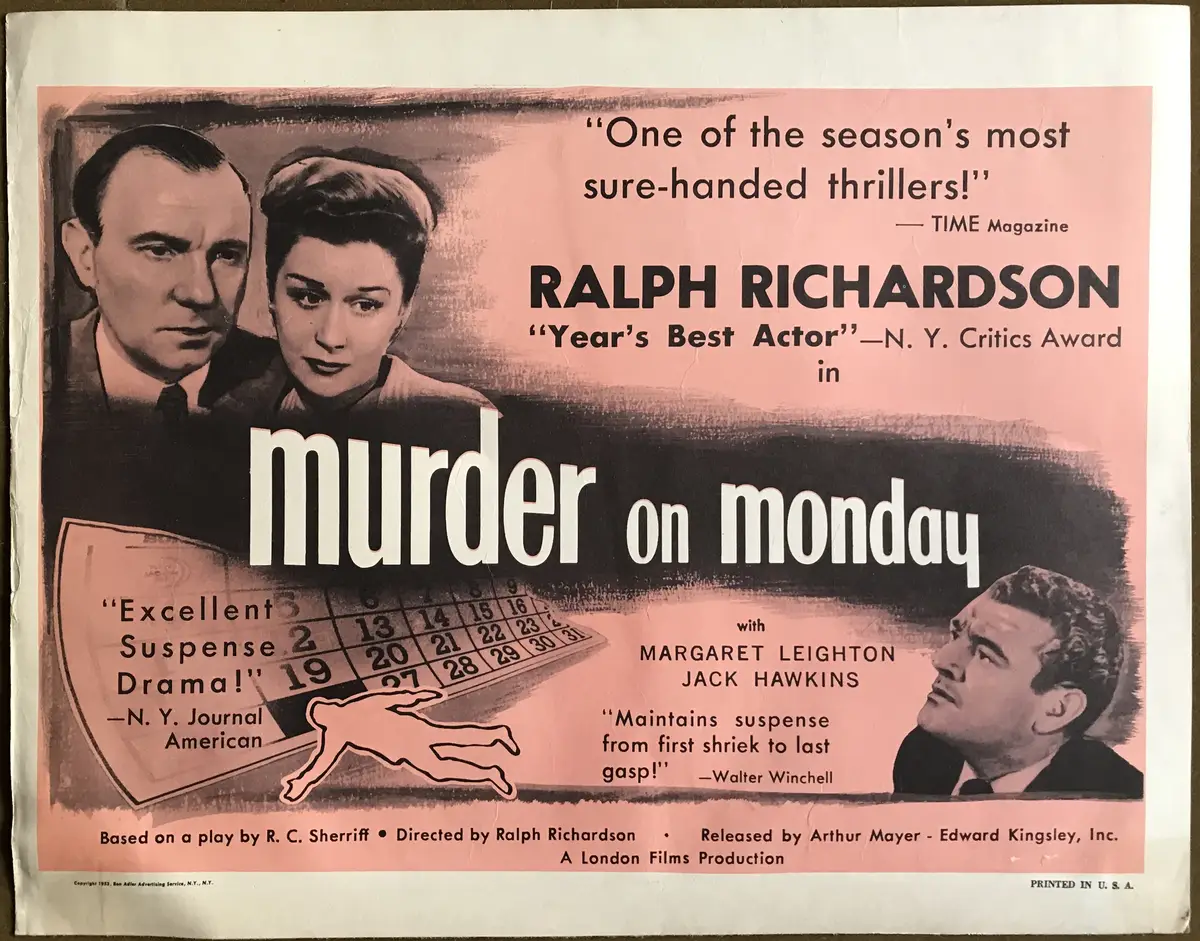 Murder On Monday AKA Home at Seven Lobby Card Set Of 4