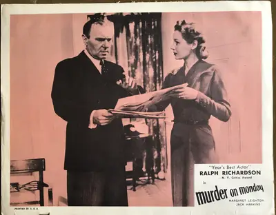 Murder On Monday AKA Home at Seven Lobby Card Set Of 4 image 2