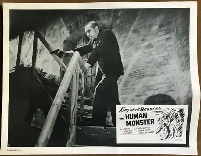 Human Monster AKA Dark Eyes of London 1950's Carroll Pictures Re-Release Lobby Card Set Of 4 image 1