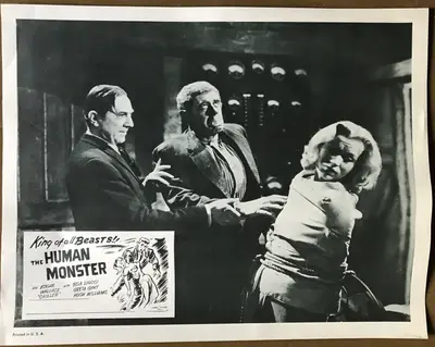 Human Monster AKA Dark Eyes of London 1950's Carroll Pictures Re-Release Lobby Card Set Of 4 image 2