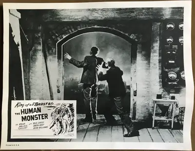 Human Monster AKA Dark Eyes of London 1950's Carroll Pictures Re-Release Lobby Card Set Of 4 image 4