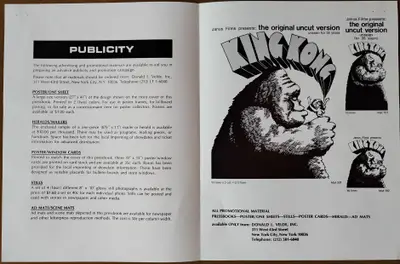 King Kong 1972 Janus Re-Release Press Book image 3