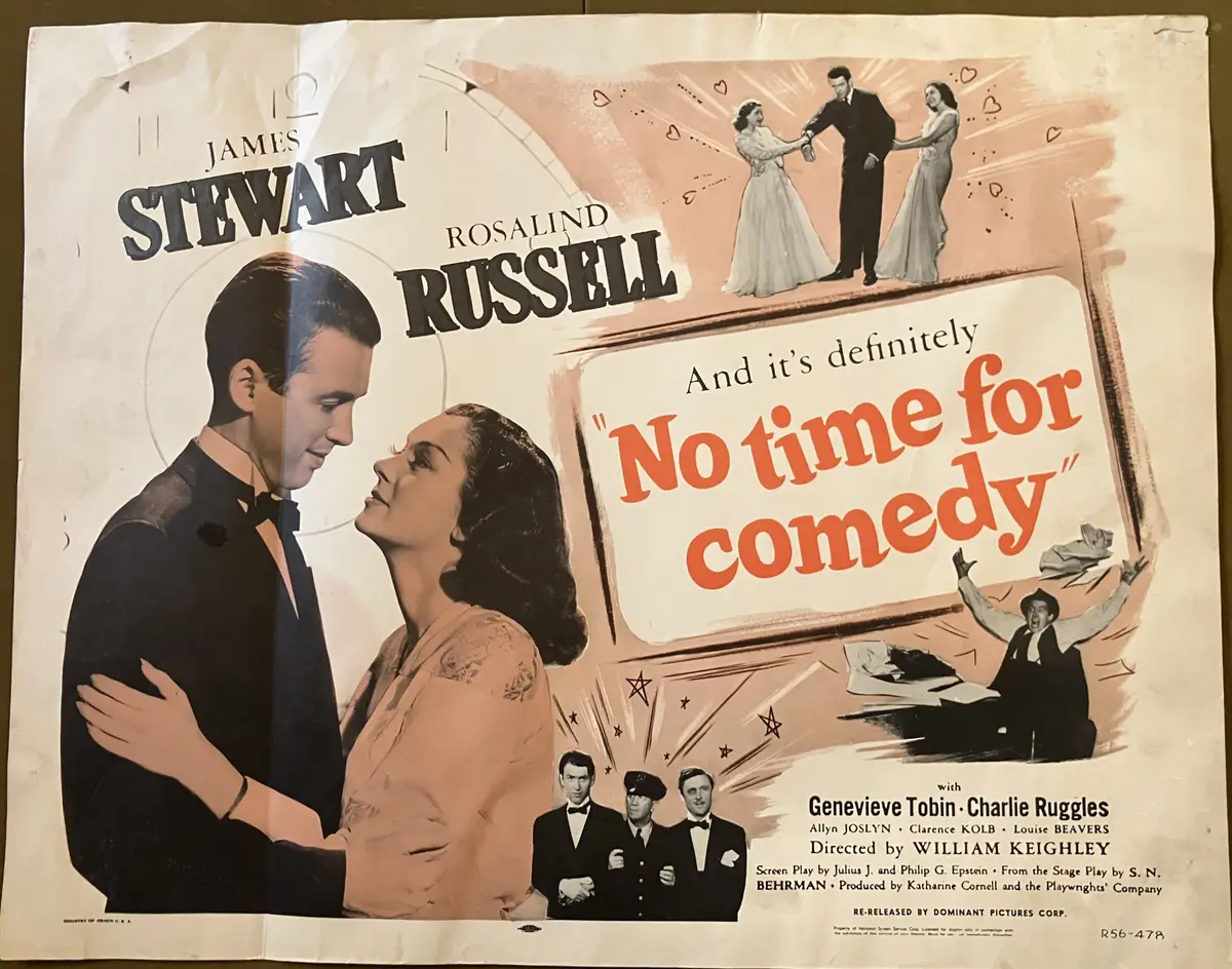 No Time for Comedy 1956 Dominant Re-Release Half Sheet